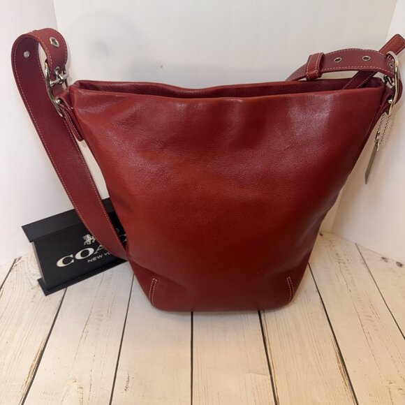 Vintage Coach Red leather Soho Bucket Duffle Legacy Purse H2S-9186 11x9x4” VGUC - Picture 1 of 7